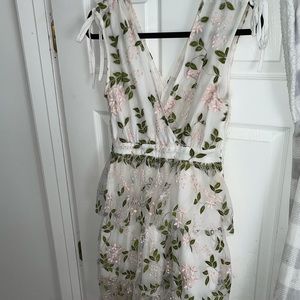 Beautiful ruffle green and pink evening dress